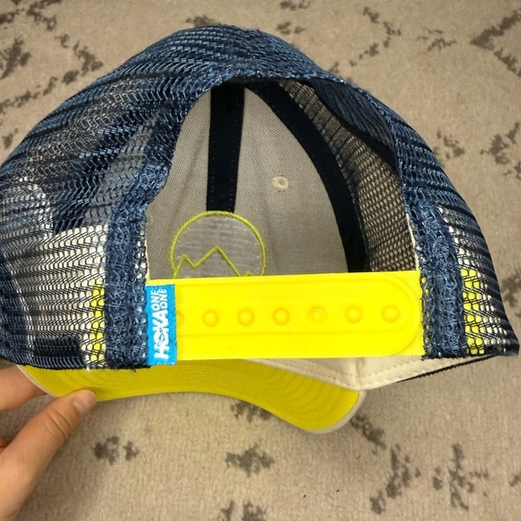 HOKA One One Navy and Neon Yellow Embroidered Running Outdoors Mesh Trucker Hat - Picture 4 of 5